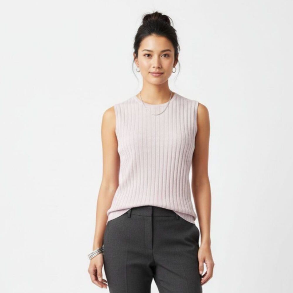 Neiman Marcus Silk Blend Sleeveless Ribbed Knit Sweater Top L